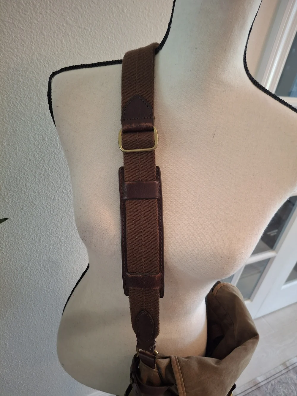 J. Crew Olive Brown Canvas Messenger Bag with Leather Trim